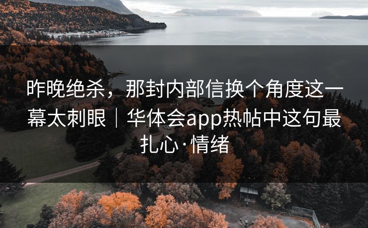昨晚绝杀，那封内部信换个角度这一幕太刺眼｜华体会app热帖中这句最扎心·情绪