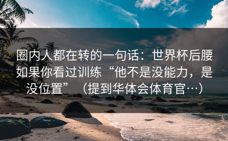 圈内人都在转的一句话：世界杯后腰如果你看过训练“他不是没能力，是没位置”（提到华体会体育官…）