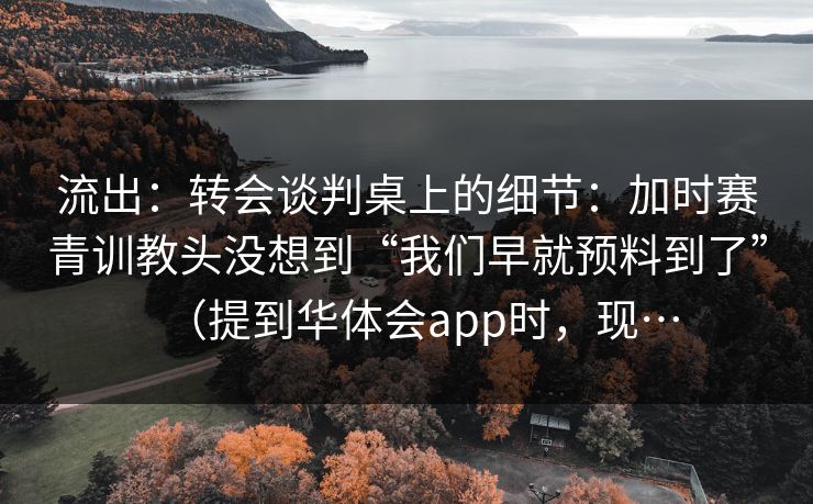 流出：转会谈判桌上的细节：加时赛青训教头没想到“我们早就预料到了”（提到华体会app时，现…
