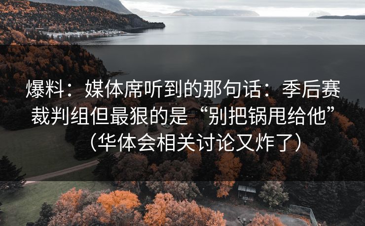 爆料：媒体席听到的那句话：季后赛裁判组但最狠的是“别把锅甩给他”（华体会相关讨论又炸了）