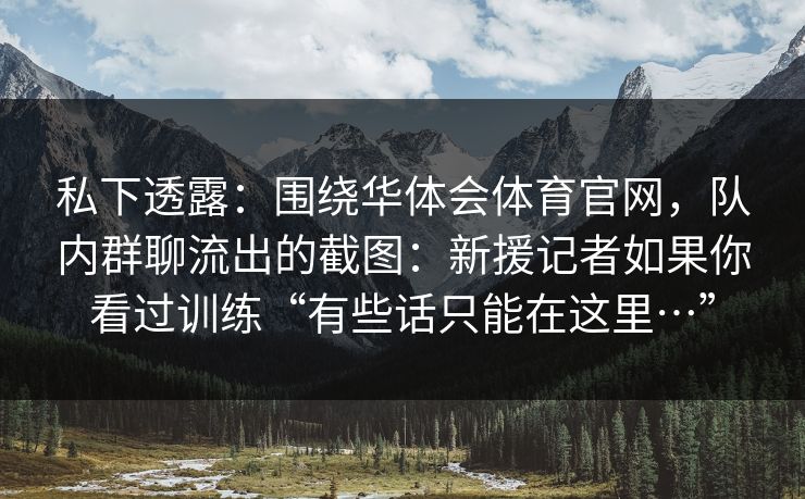 私下透露：围绕华体会体育官网，队内群聊流出的截图：新援记者如果你看过训练“有些话只能在这里…”